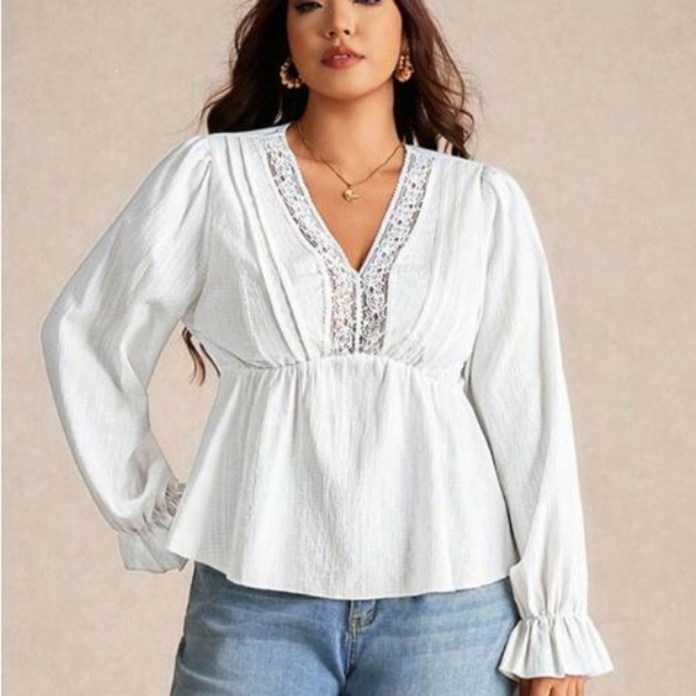 SHEIN White Lace Detail Blouse - Picture 1 of 6